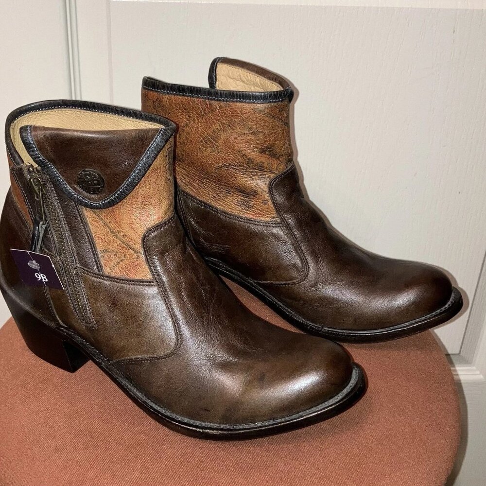 J.B. DILLON Leather Boots BROWN JBW1801 Detailed / Painted BOOTIES - Sz 9 B New!